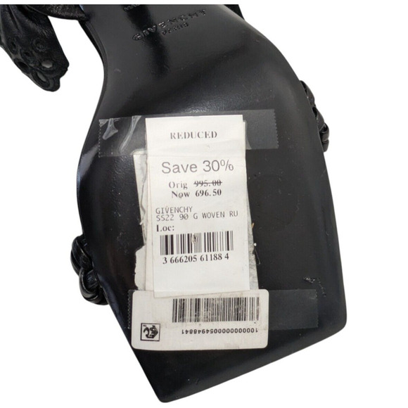 Givenchy G Black Lambskin Chain Ruffle Sandals New EU 37 Square Toe Slingback - Picture 8 of 16